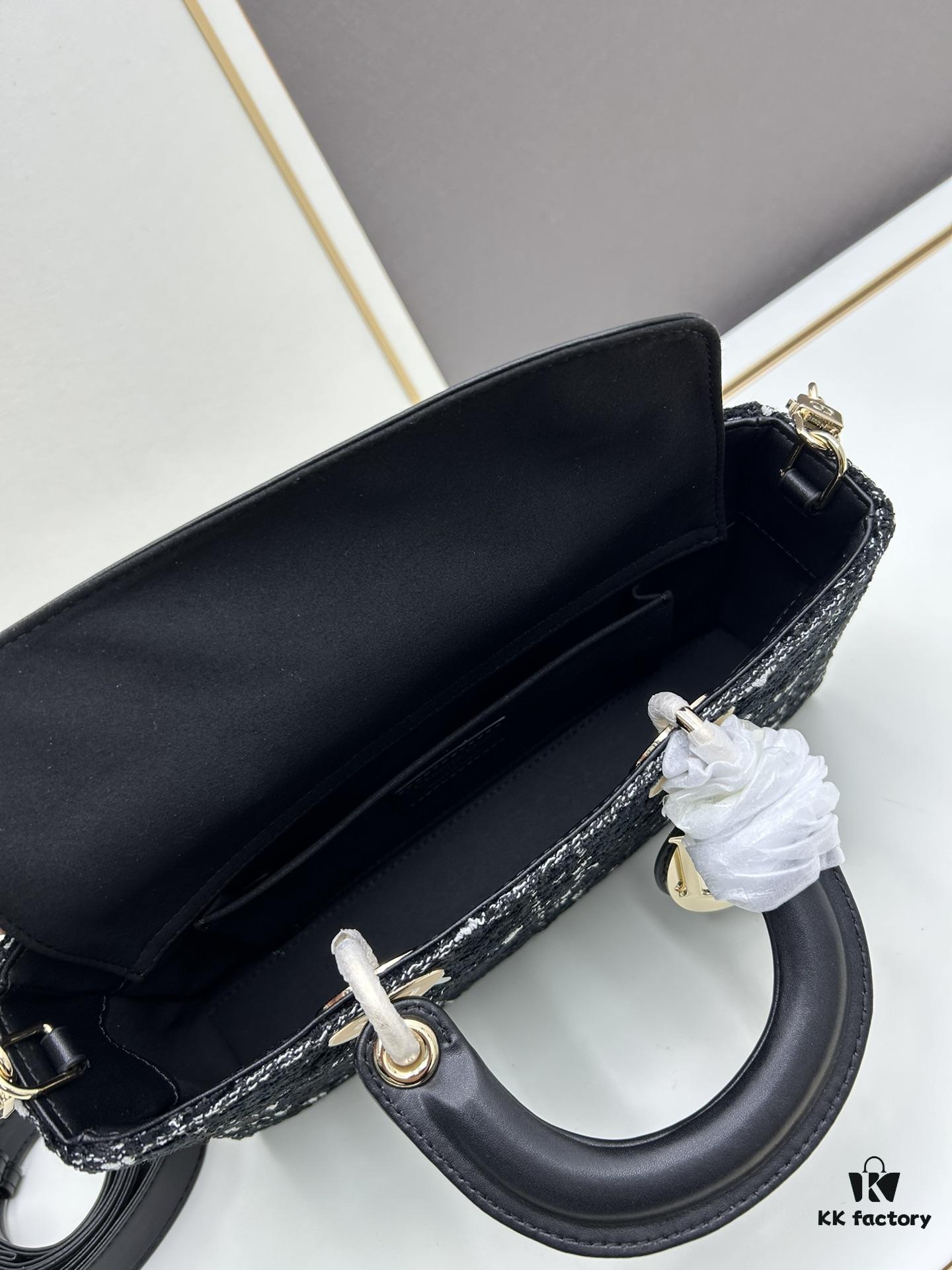 Ilady Dior Coarse Houndstooth Canvas and Leather Handbag with Adjustable Strap