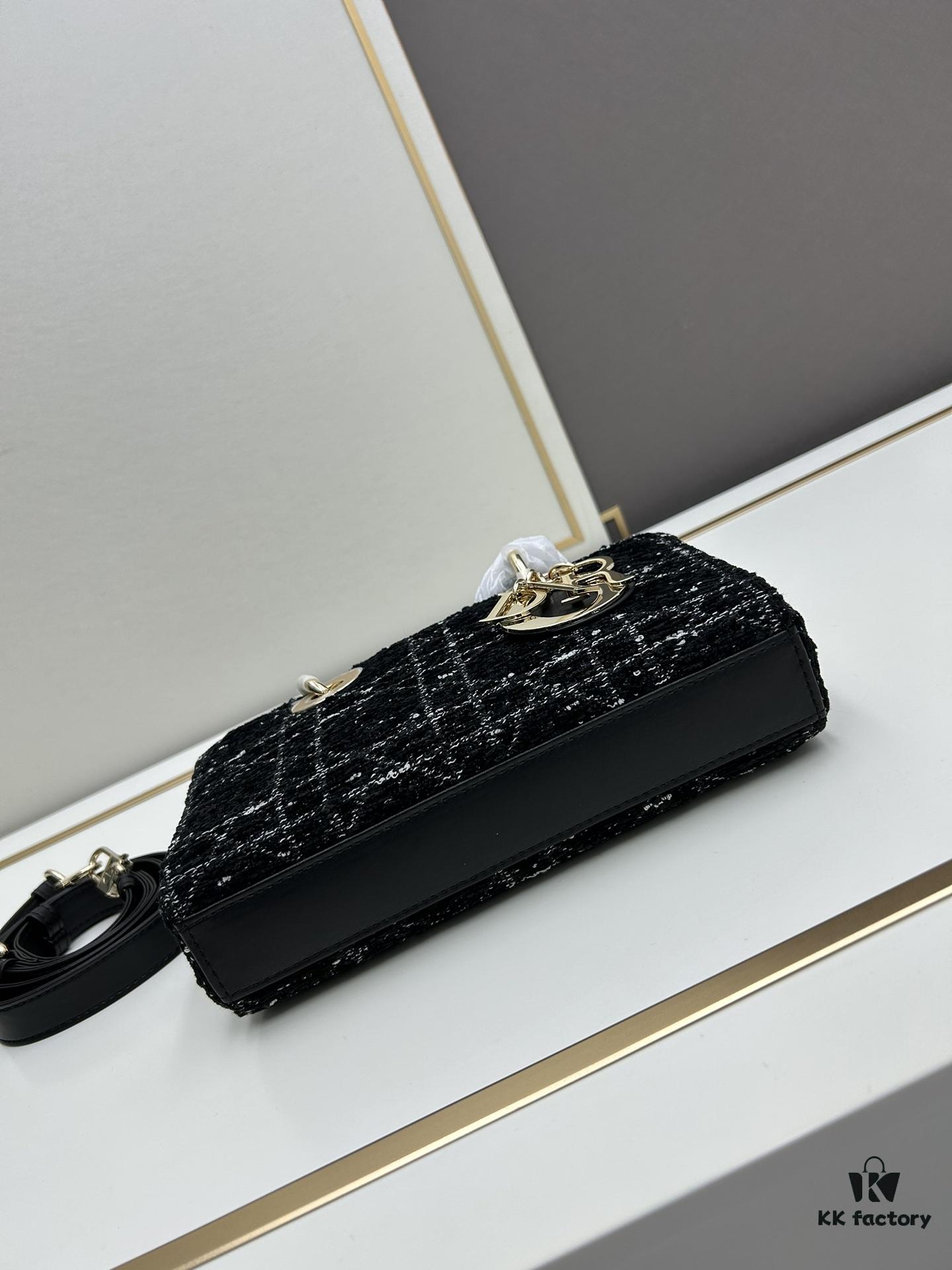 Ilady Dio.r Coarse Herringbone Black Canvas with Leather Trim Handbag