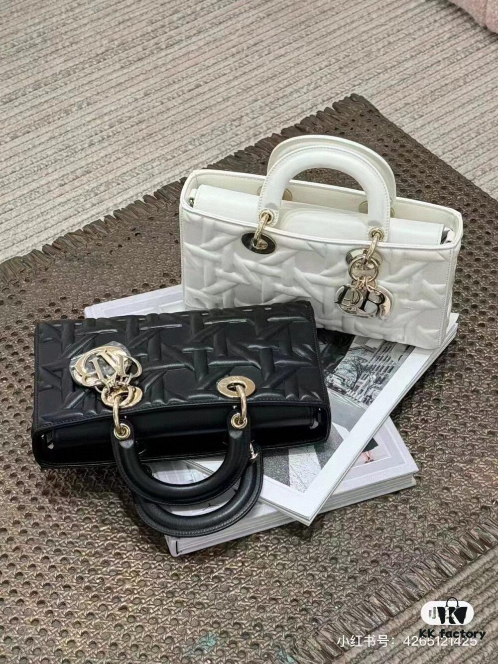 Dior Lady D-Joy Handbag in Black Embossed Calfskin with Cannage Pattern - Medium Size