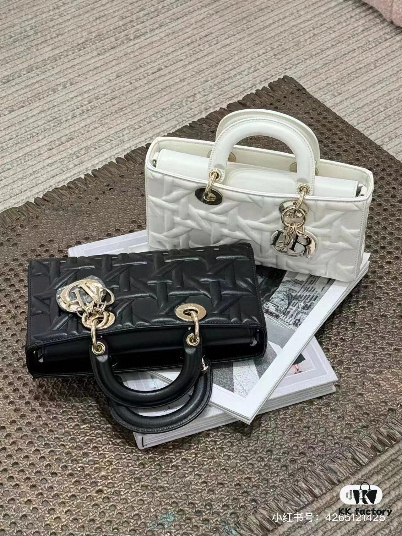 Dior Lady D-Joy Handbag in Black Embossed Calfskin with Cannage Pattern - Medium Size