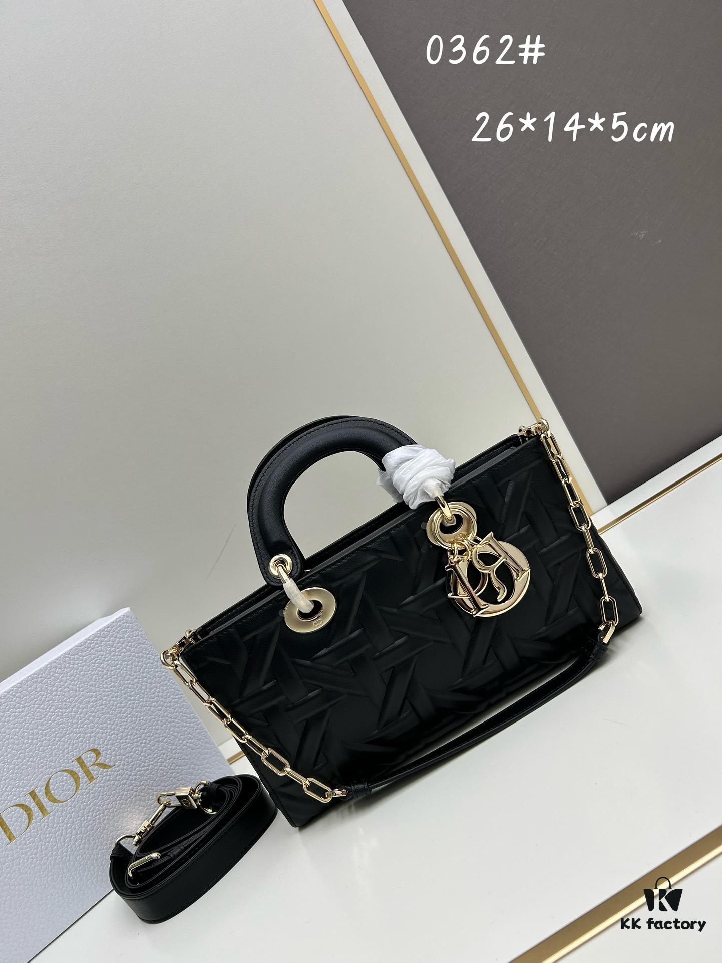 Dior Lady D-Joy Medium Handbag in Black Embossed Calfskin with Cannage Pattern