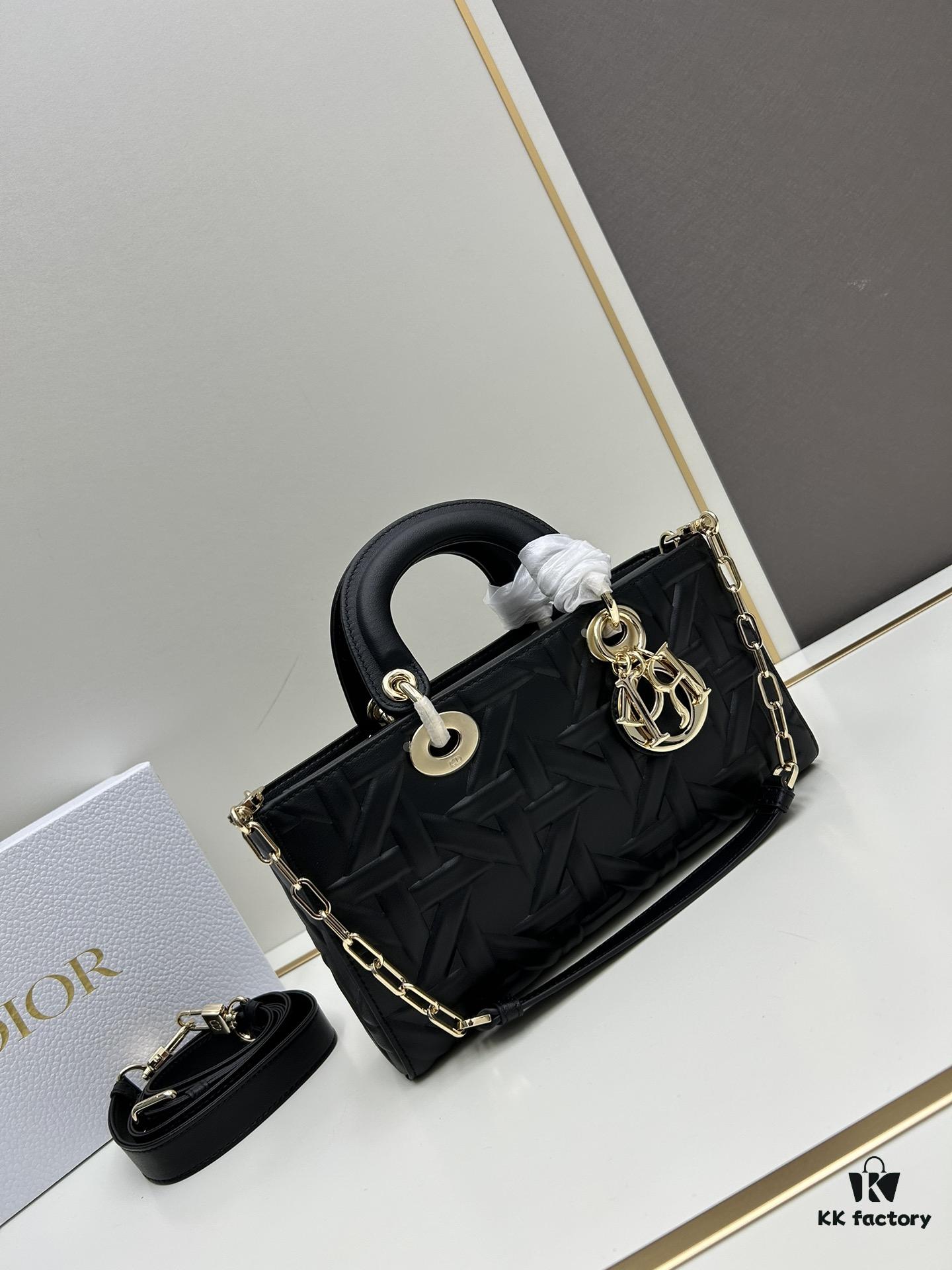 Dior Lady D-Joy Medium Handbag in Black Embossed Calfskin with Cannage Pattern