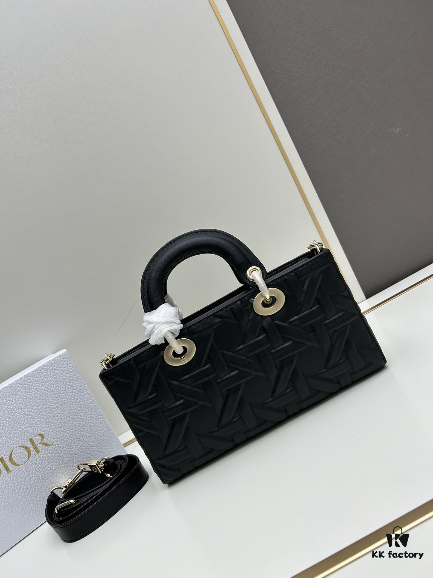 Dior Lady D-Joy Medium Handbag in Black Embossed Calfskin with Cannage Pattern