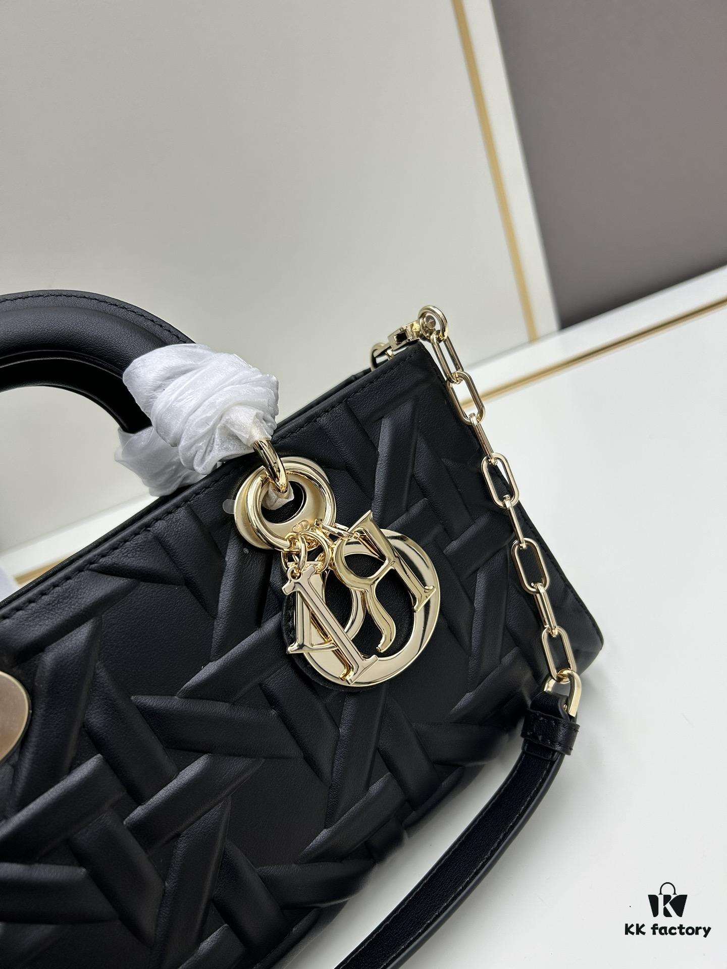 Dior Lady D-Joy Medium Handbag in Black Embossed Calfskin with Cannage Pattern