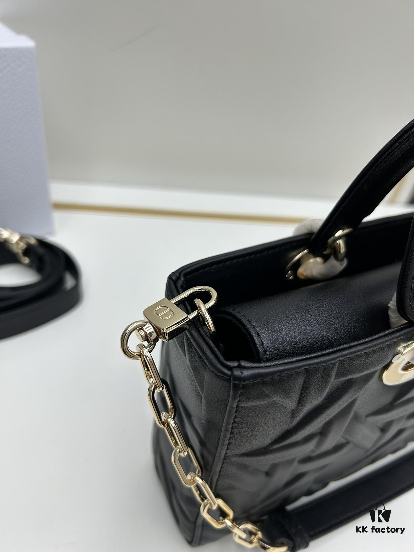 Dior Lady D-Joy Medium Handbag in Black Embossed Calfskin with Cannage Pattern