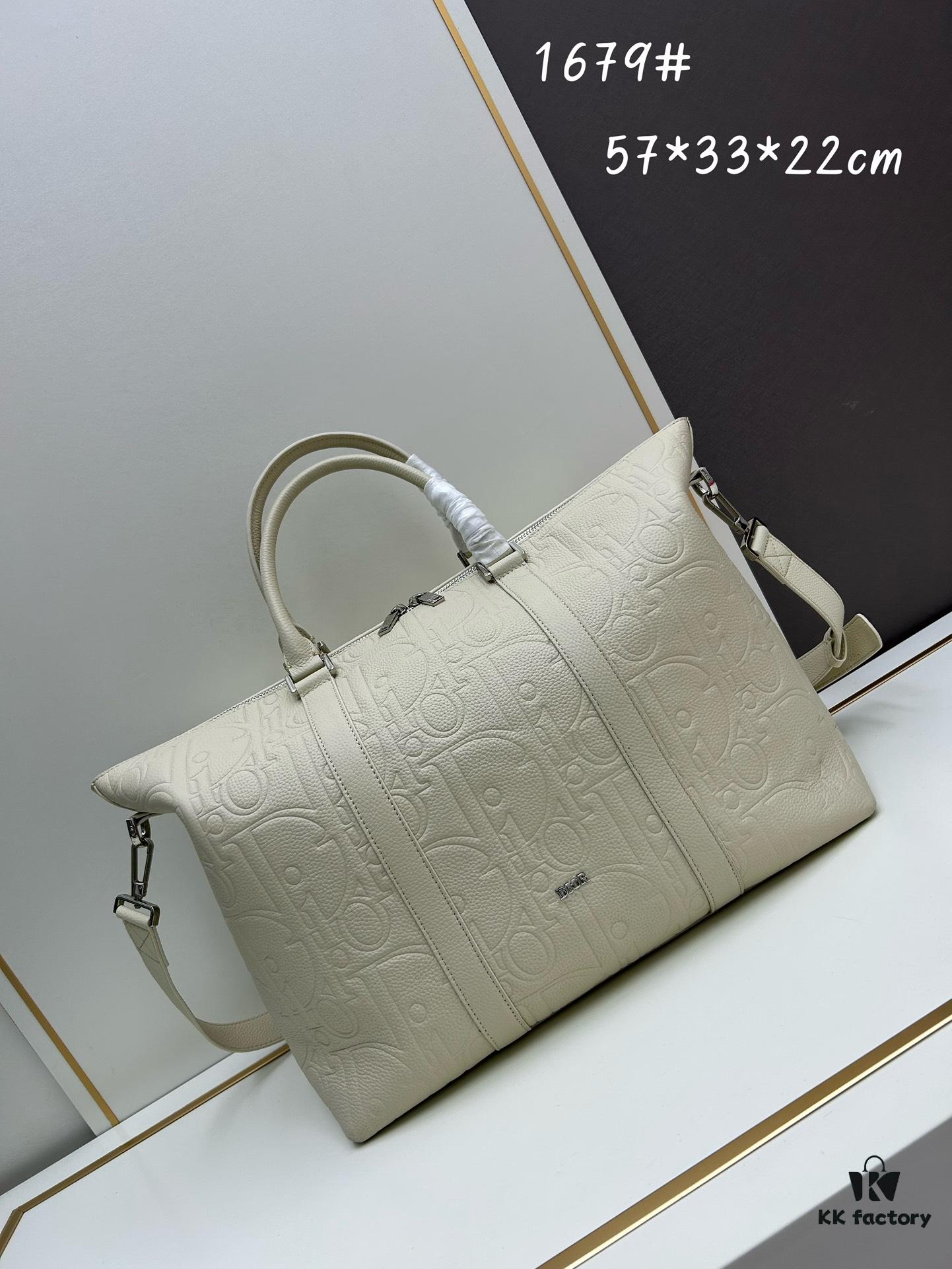 Weekender 25 Handbag in Elegantly Designed Beige Calfskin with Dior Gravity Embossed Pattern