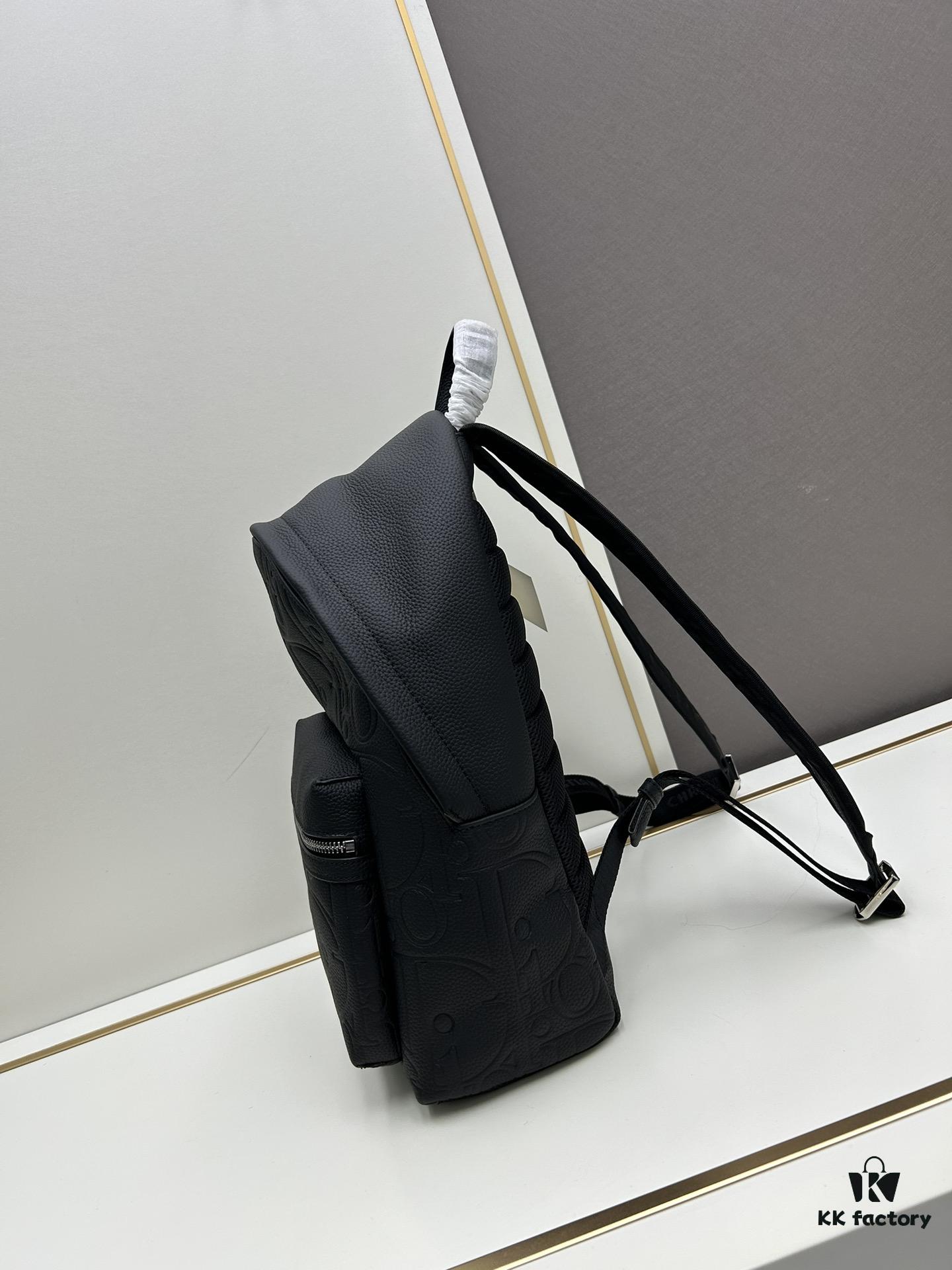 DIOR Latest Model Backpack Large and Small, Official Website Synchronized, Autumn-Winter New Arrival, Embossed Craftsmanship with Classic Pattern Exquisitely Presented on Black Cowhide Leather, DIOR Gravity Print Leather, Front Features DIOR Logo, Fully Showcasing the Exquisite Craftsmanship of DIOR Atelier, Two-Way Opening, Equipped with Front Large Zippered Pocket and Adjustable Padded Shoulder Straps, Ideal for Daily Use, Exquisite and Stylish, Novel Design with Unique Charm, Versatile and Practical