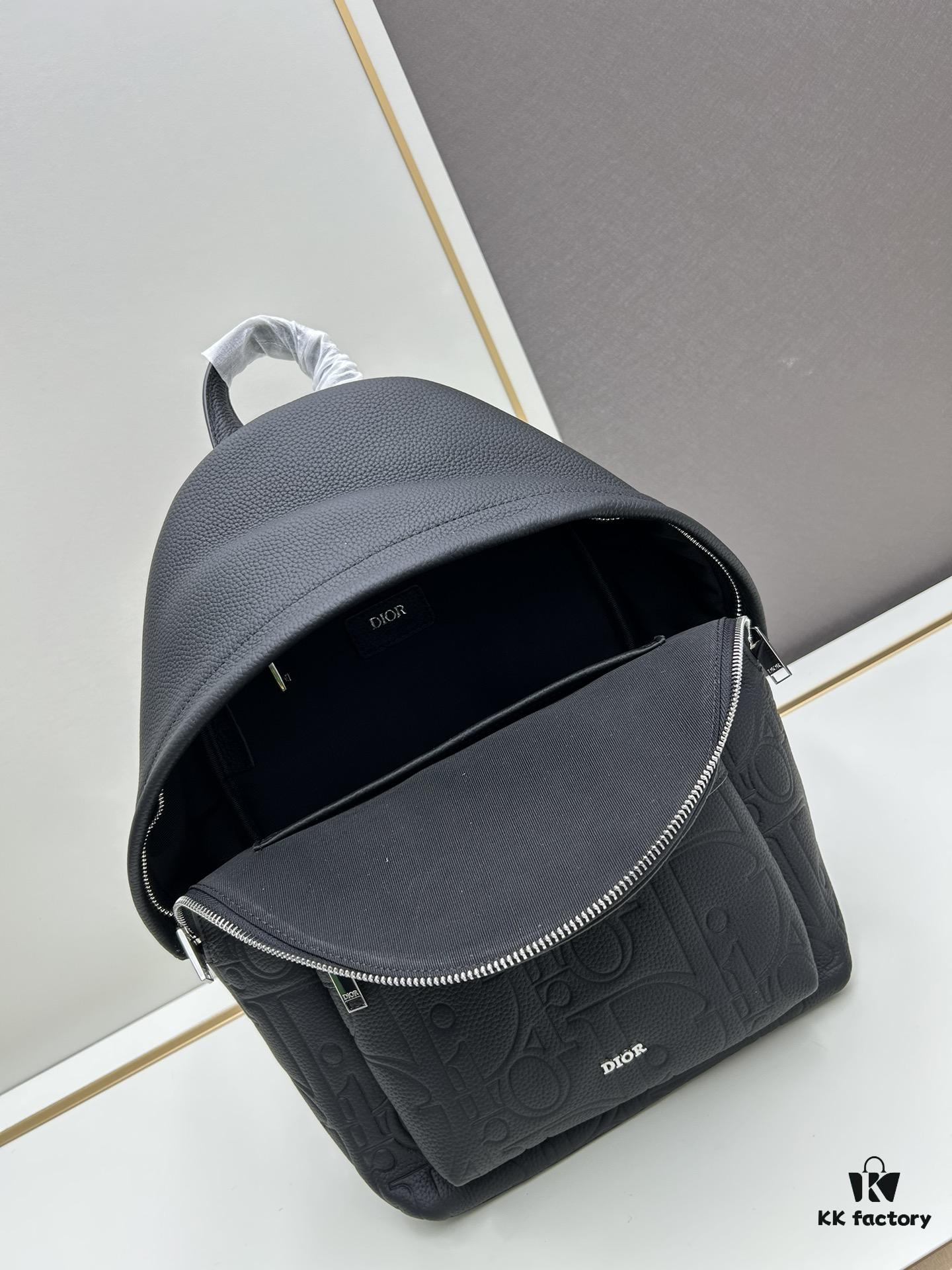 DIOR Latest Model Backpack Large and Small, Official Website Synchronized, Autumn-Winter New Arrival, Embossed Craftsmanship with Classic Pattern Exquisitely Presented on Black Cowhide Leather, DIOR Gravity Print Leather, Front Features DIOR Logo, Fully Showcasing the Exquisite Craftsmanship of DIOR Atelier, Two-Way Opening, Equipped with Front Large Zippered Pocket and Adjustable Padded Shoulder Straps, Ideal for Daily Use, Exquisite and Stylish, Novel Design with Unique Charm, Versatile and Practical