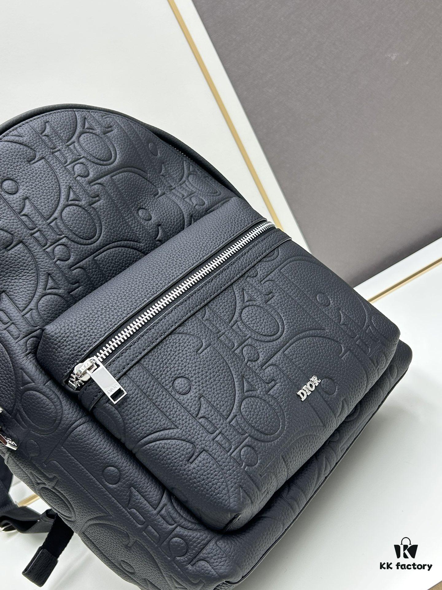 DIOR Latest Model Backpack Large and Small, Official Website Synchronized, Autumn-Winter New Arrival, Embossed Craftsmanship with Classic Pattern Exquisitely Presented on Black Cowhide Leather, DIOR Gravity Print Leather, Front Features DIOR Logo, Fully Showcasing the Exquisite Craftsmanship of DIOR Atelier, Two-Way Opening, Equipped with Front Large Zippered Pocket and Adjustable Padded Shoulder Straps, Ideal for Daily Use, Exquisite and Stylish, Novel Design with Unique Charm, Versatile and Practical