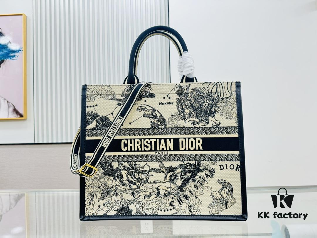 White Background with Black Bird, Large Size DIOR Book Tote 24 Spring Collection New Arrival