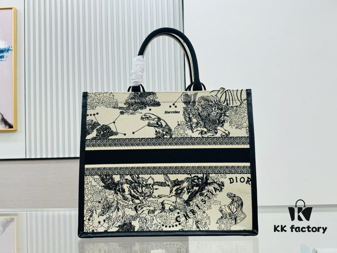 White Background with Black Bird, Large Size DIOR Book Tote 24 Spring Collection New Arrival