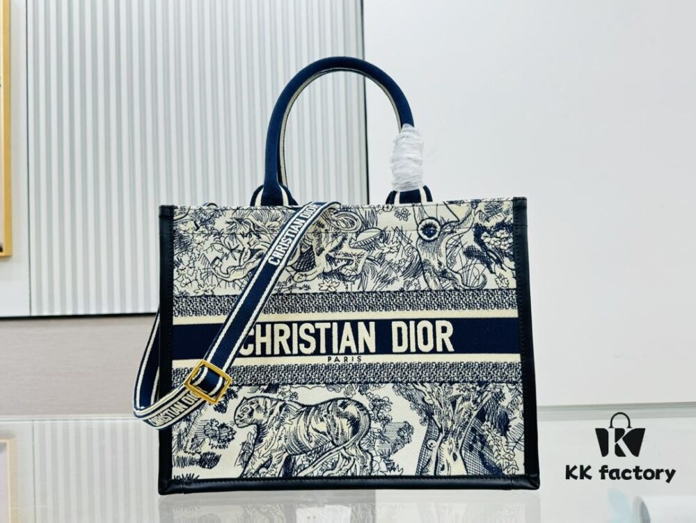 White with Blue Tiger, Medium Size Dior Book Tote24 Spring Collection
