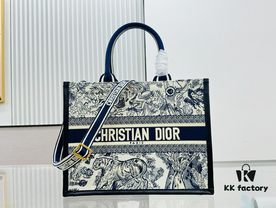 White with Blue Tiger, Medium Size Dior Book Tote24 Spring Collection