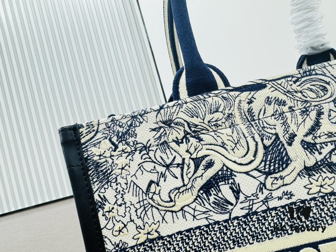 White with Blue Tiger, Medium Size Dior Book Tote 24 Spring/Summer New Arrival