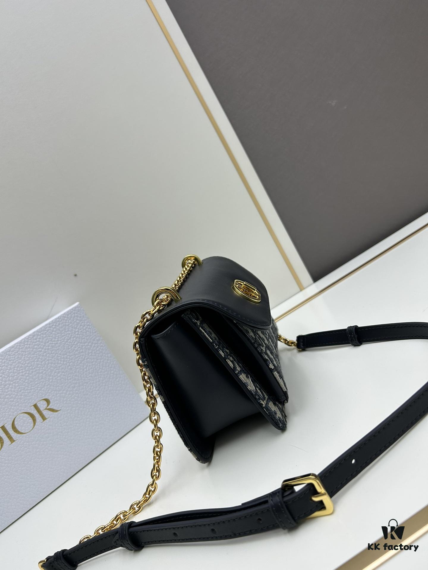 DIOR 30 Montaigne Avenue East-West Chain Handbag in Blue Oblique Canvas with Leather Trim