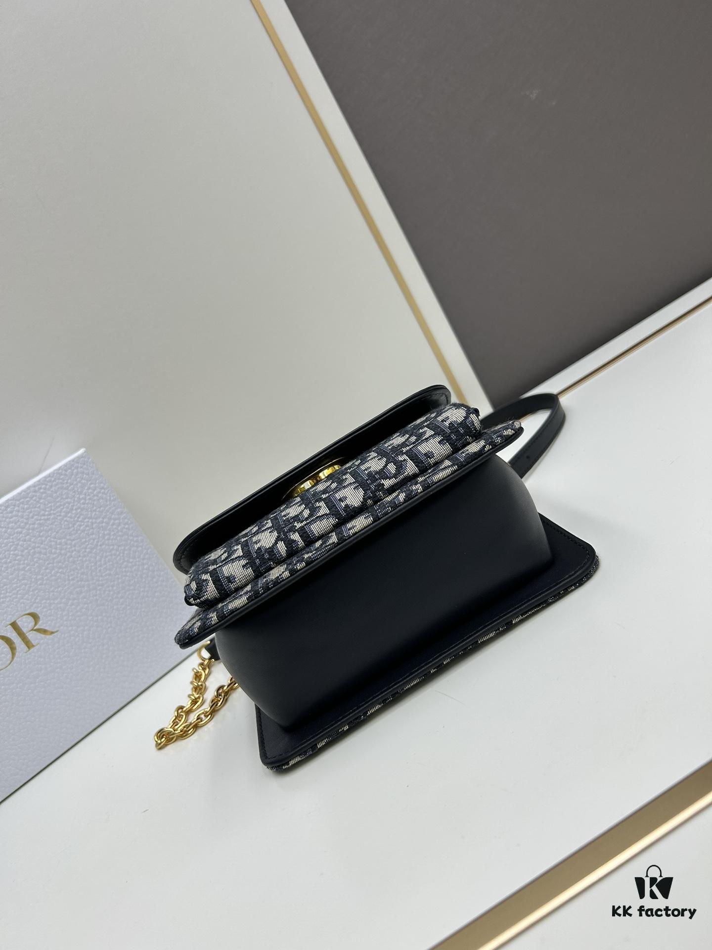 DIOR 30 Montaigne Avenue East-West Chain Handbag in Blue Oblique Canvas with Leather Trim