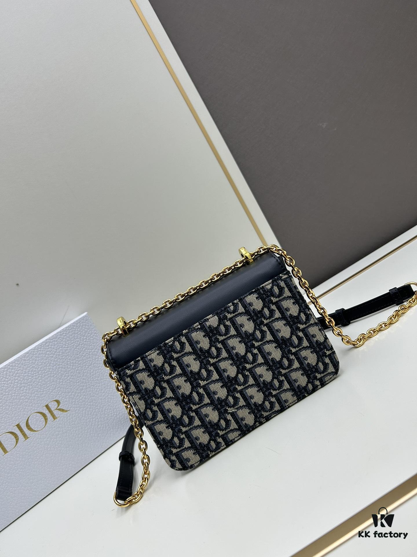 DIOR 30 Montaigne Avenue East-West Chain Handbag in Blue Oblique Canvas with Leather Trim