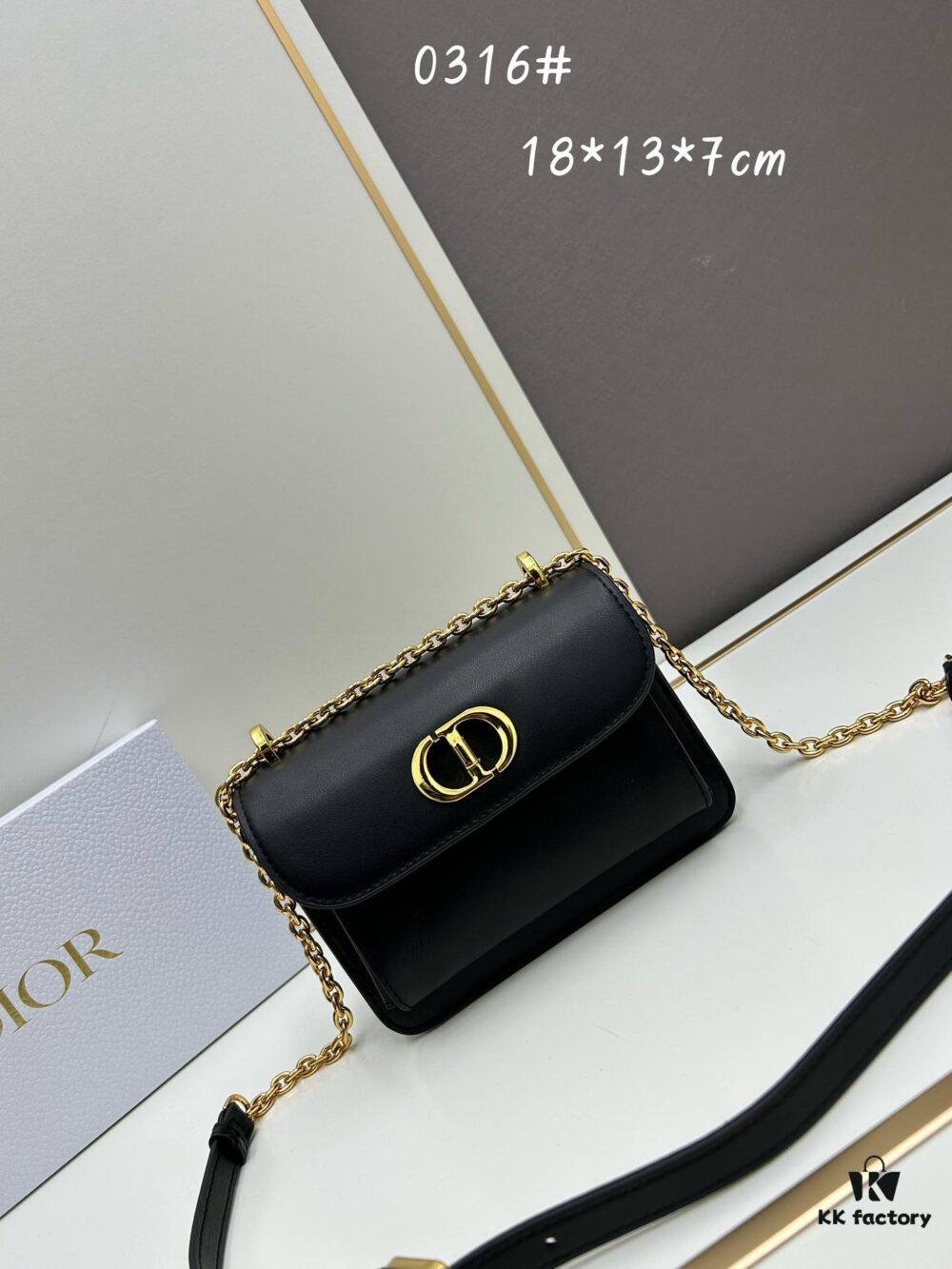 DIOR Top-Quality Genuine Leather Blue Oblique Print 30 Montaigne Avenue East-West Chain Handbag