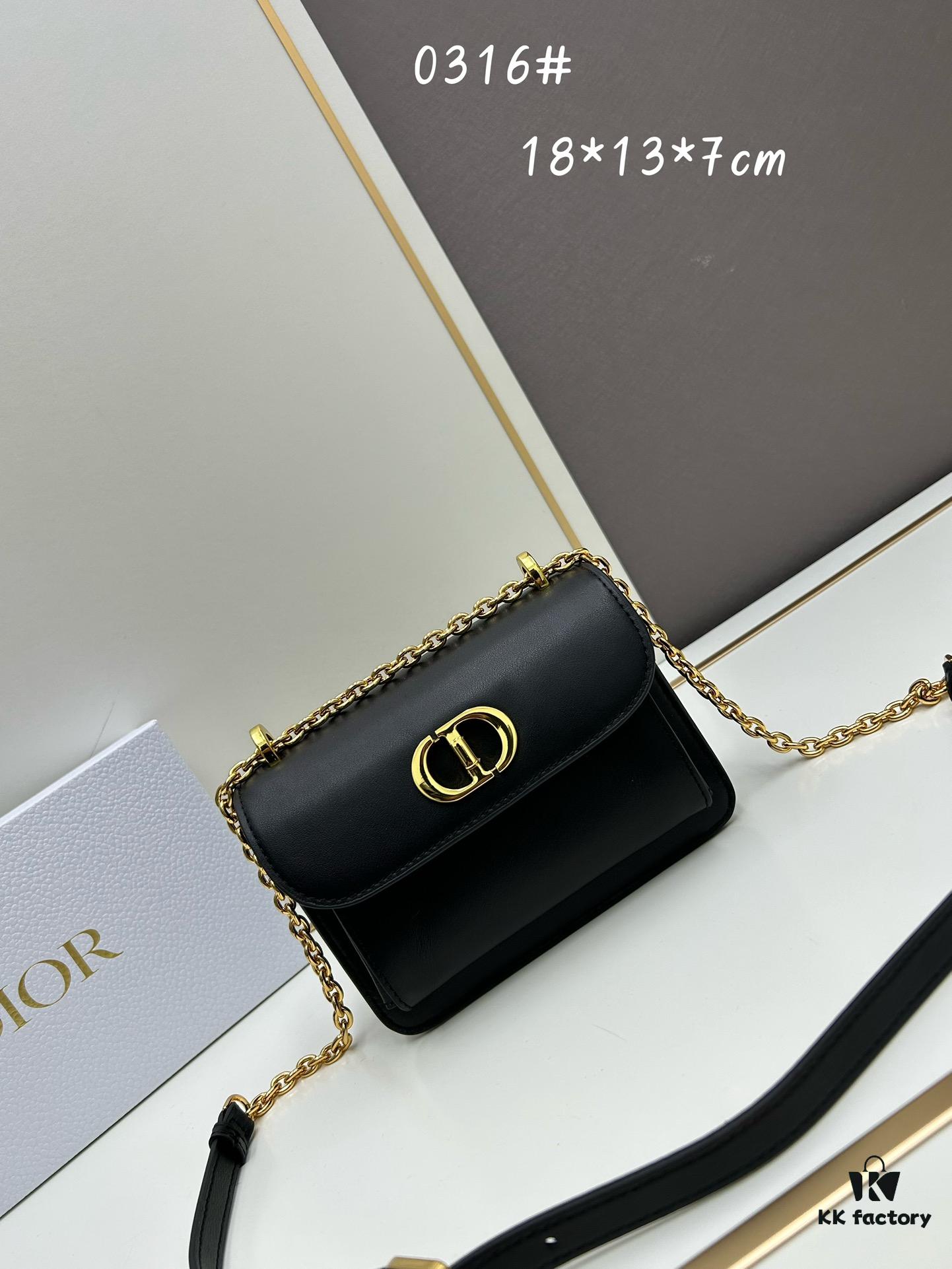 DIOR Top-Quality Genuine Leather Blue Oblique Print 30 Montaigne Avenue East-West Chain Handbag