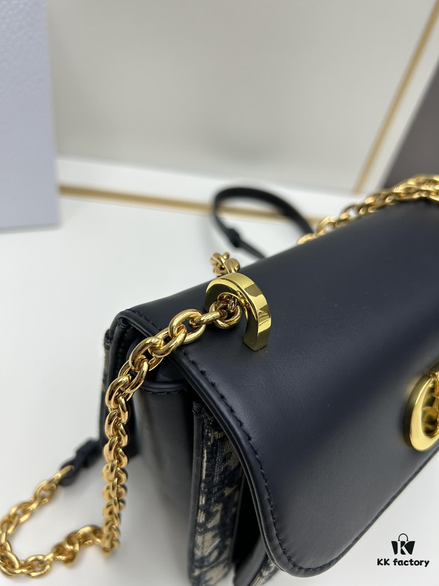 DIOR 30 Montaigne Avenue East-West Chain Handbag in Blue Oblique Canvas with Leather Trim