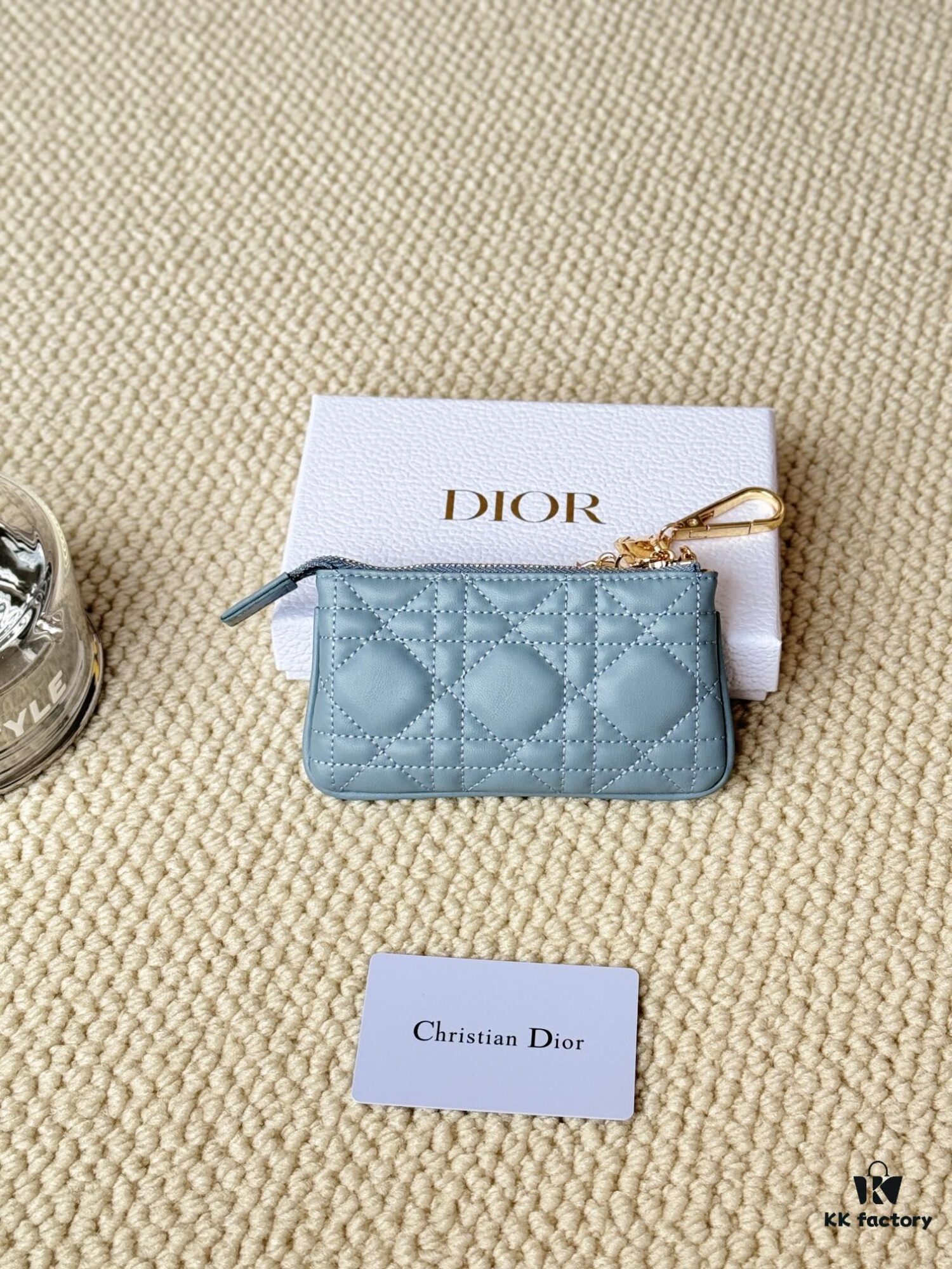 Mini Zip Pouch and Keychain Made of Lambskin, Dior Caro Card Holder