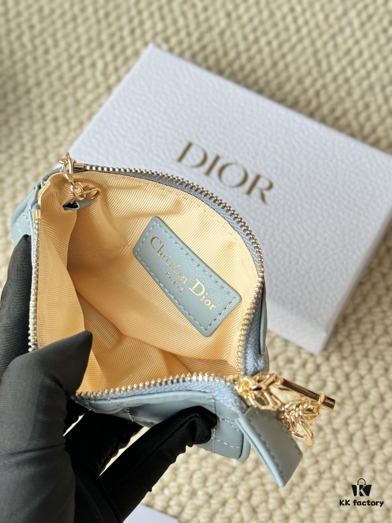 Mini Zip Pouch and Keychain Made of Lambskin, Dior Caro Card Holder
