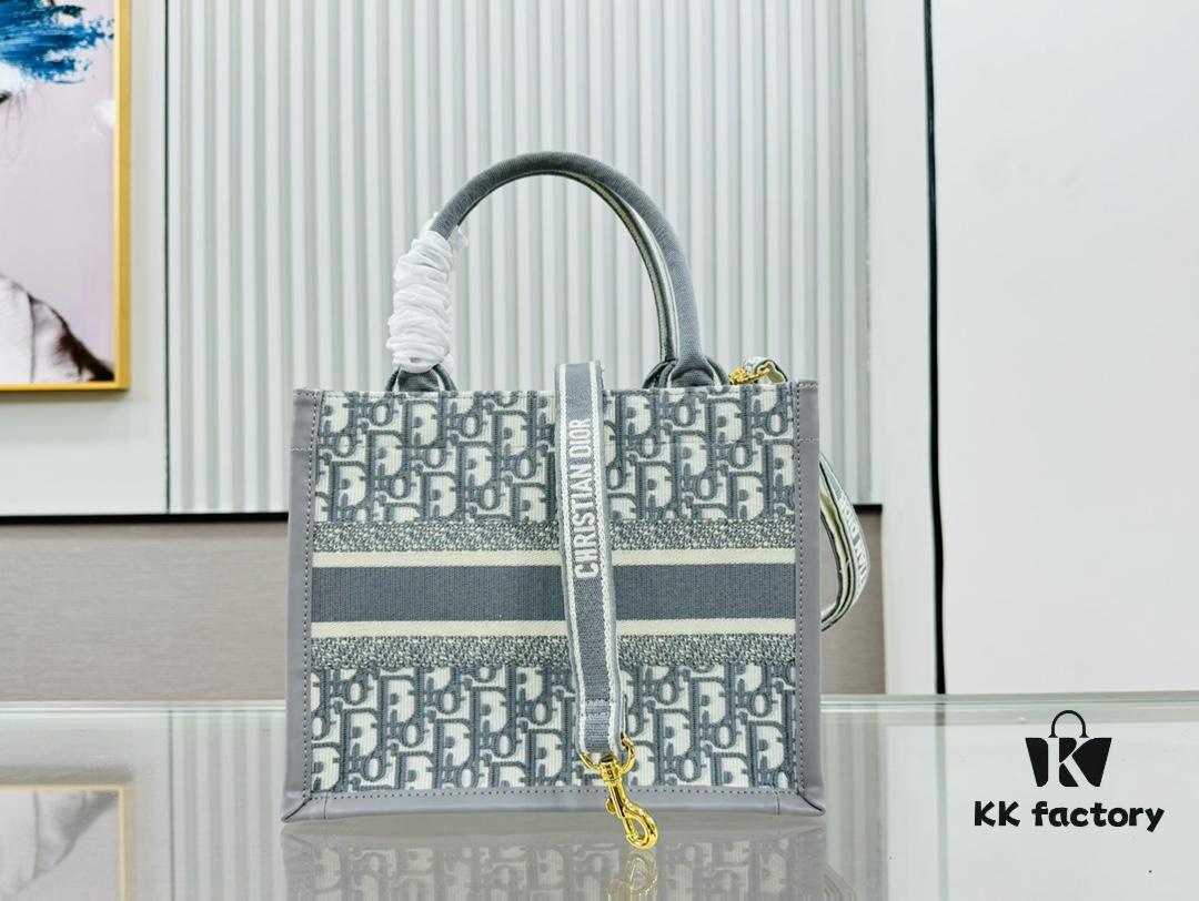 Gray D Leather Trim Small DIOR Book Tote 24 Early Spring New Arrival