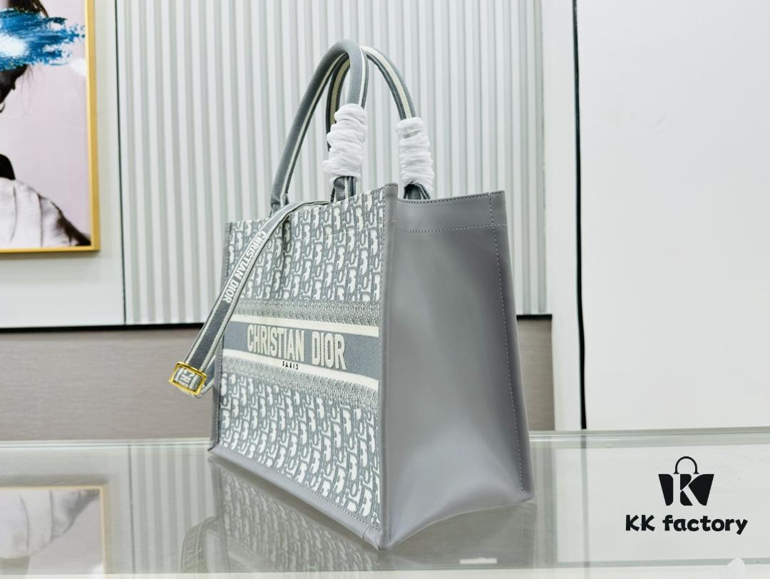Gray Dior Book Tote II Medium Size with Leather Trim