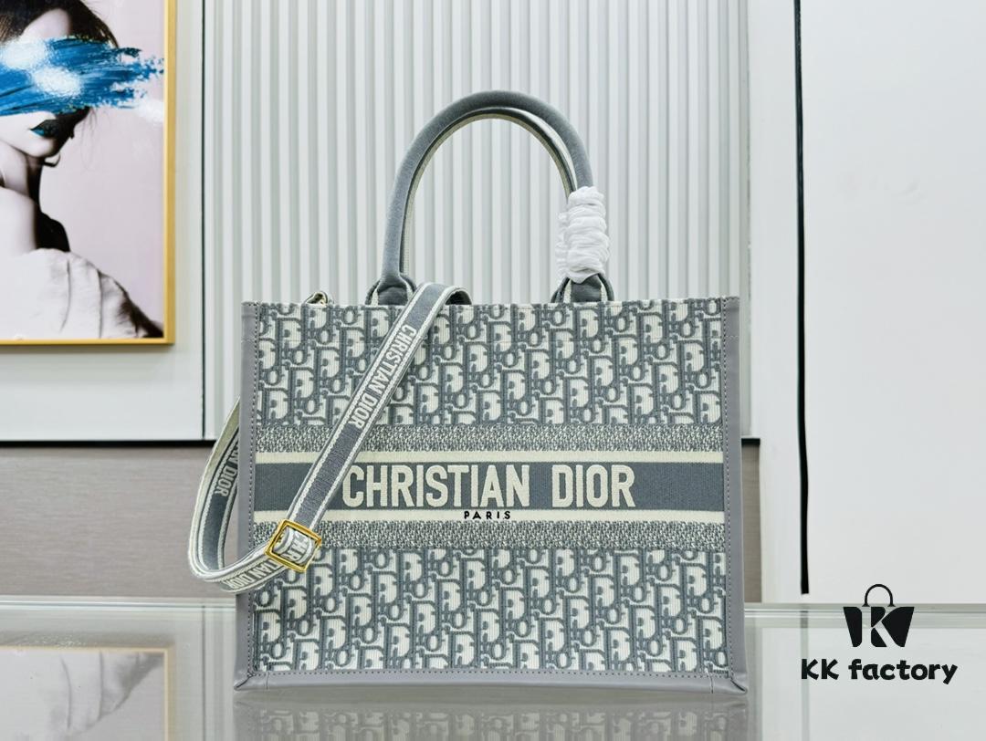 Dior Book Tote24 Medium Size in Gray with Leather Trim