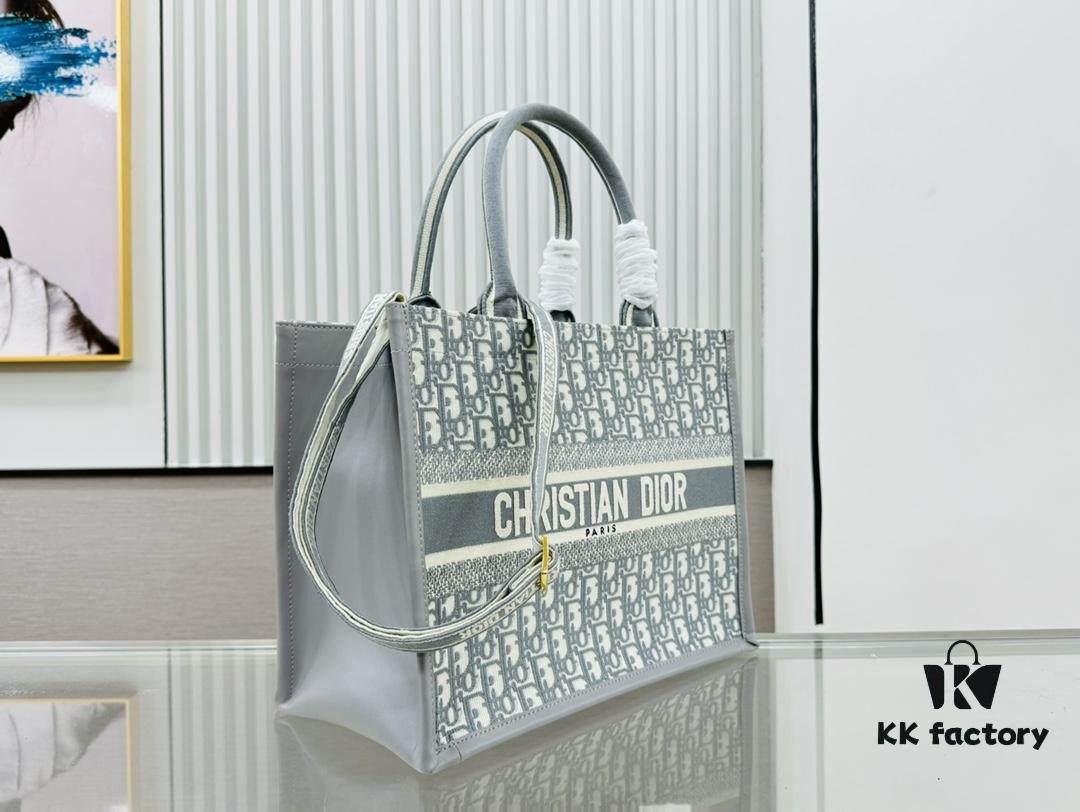 Gray Dior Book Tote II Medium Size with Leather Trim