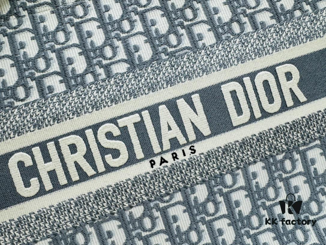 Gray Dior Book Tote II Medium Size with Leather Trim