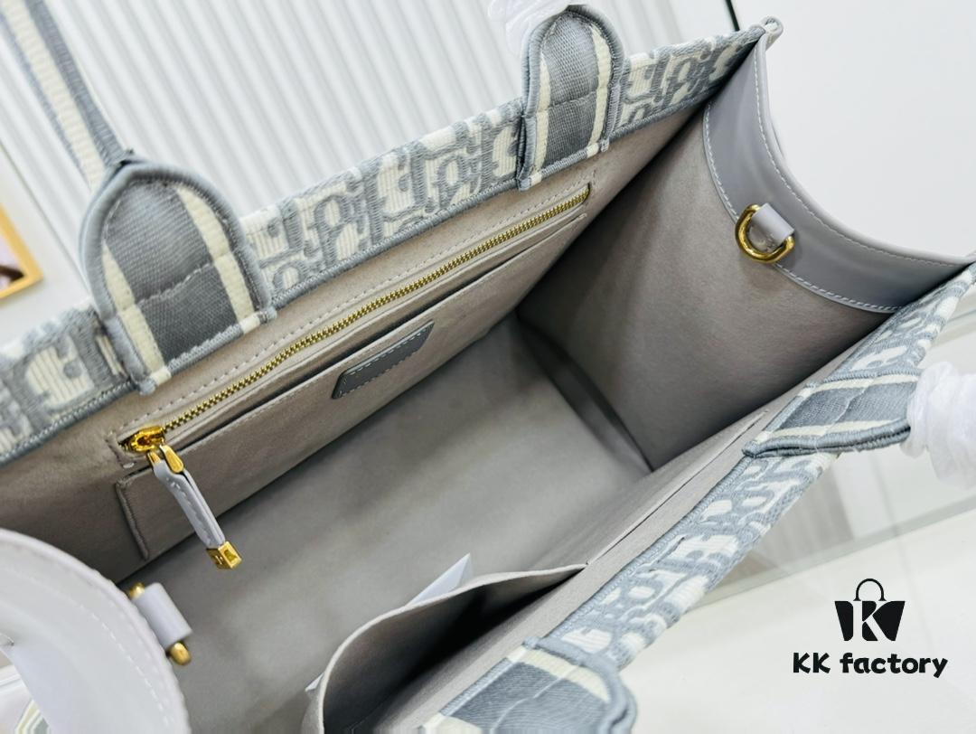 Gray Dior Book Tote II Medium Size with Leather Trim