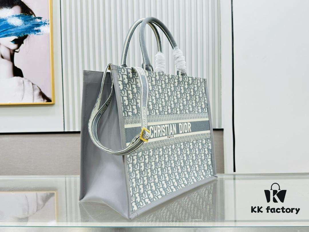 Gray D Leather Trim Large Tote Bag DIOR Book Tote24 Spring Collection