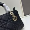 Large 29cm Dior Dior Caro Bag in Black Textured Calfskin with Cannage Stitching