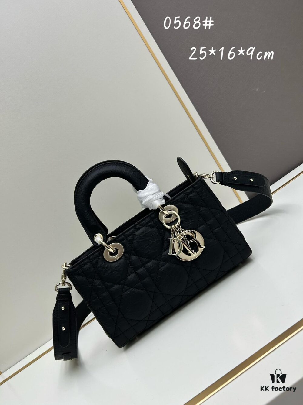 Dior Lady D-Lite Small Crossbody Bag in Black Quilted Calfskin with Cannage Stitching