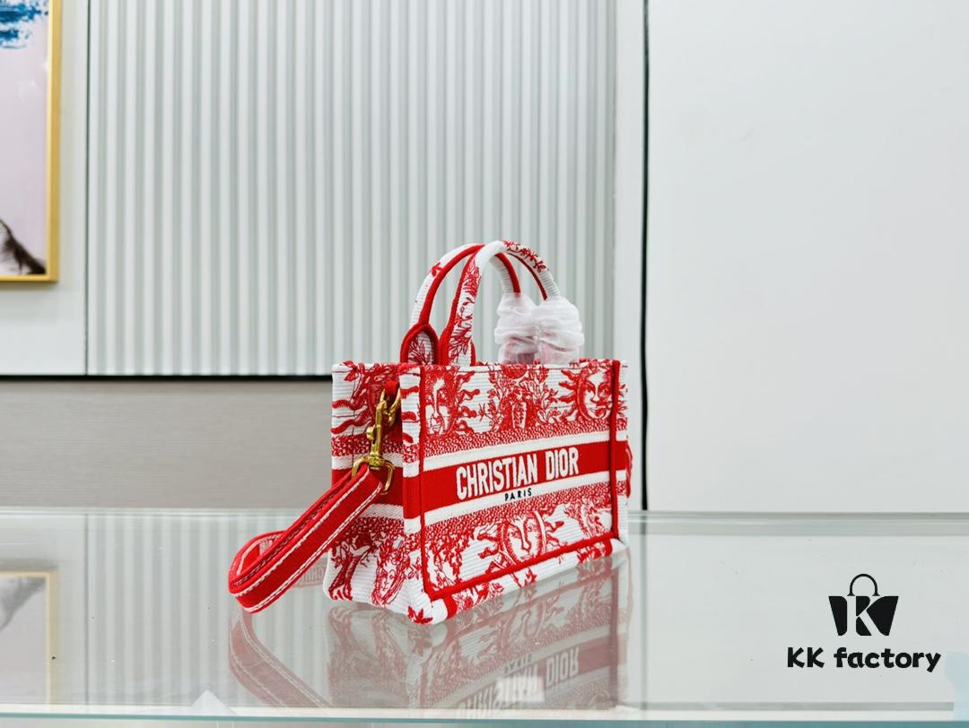 Dior Book Tote24 Mini with Adjustable Strap, Red Sun Head Design