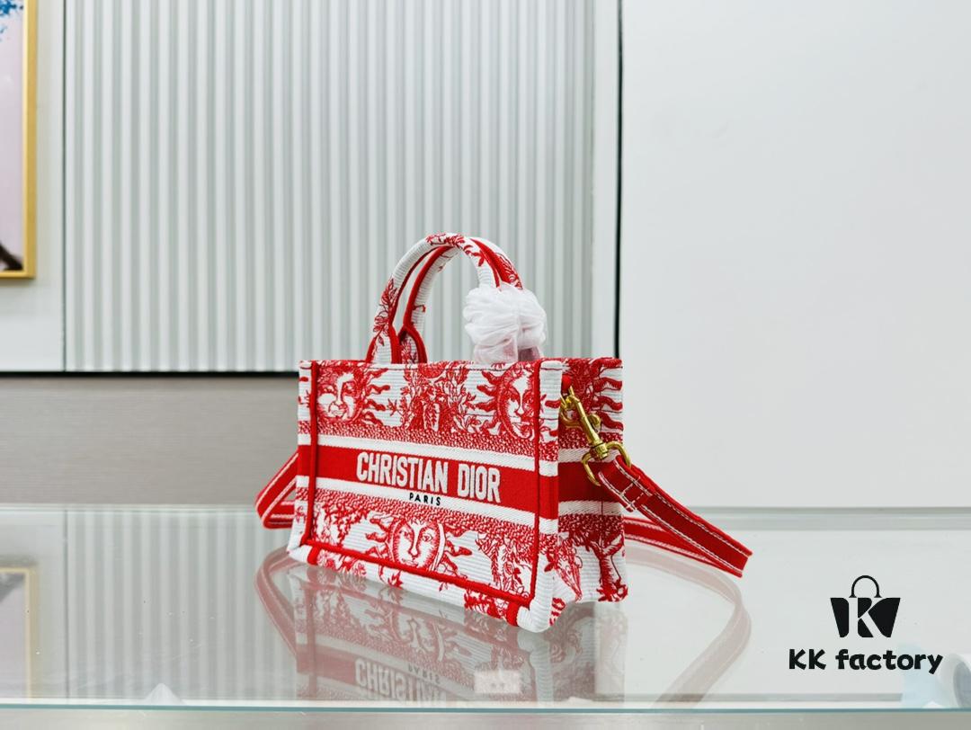 Dior Book Tote24 Mini with Adjustable Strap, Red Sun Head Design
