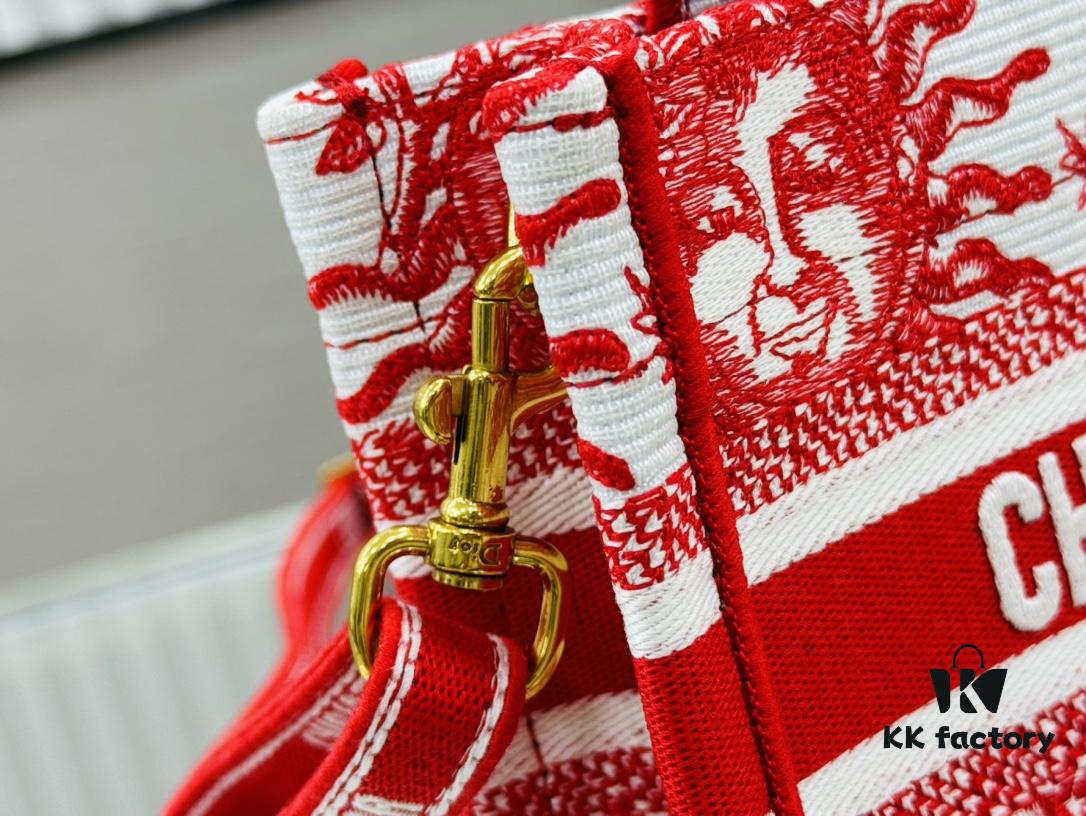 Dior Book Tote24 Mini with Adjustable Strap, Red Sun Head Design