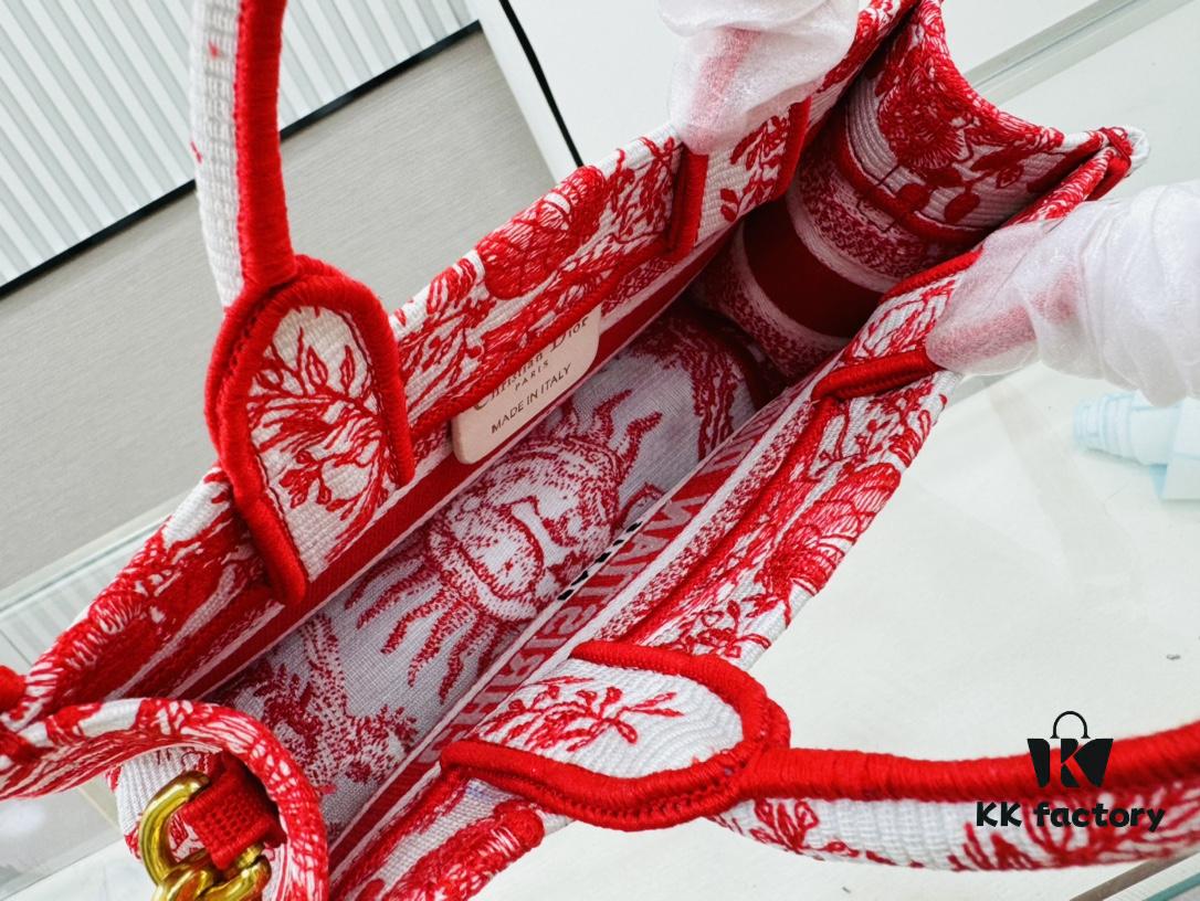 Dior Book Tote24 Mini with Adjustable Strap, Red Sun Head Design