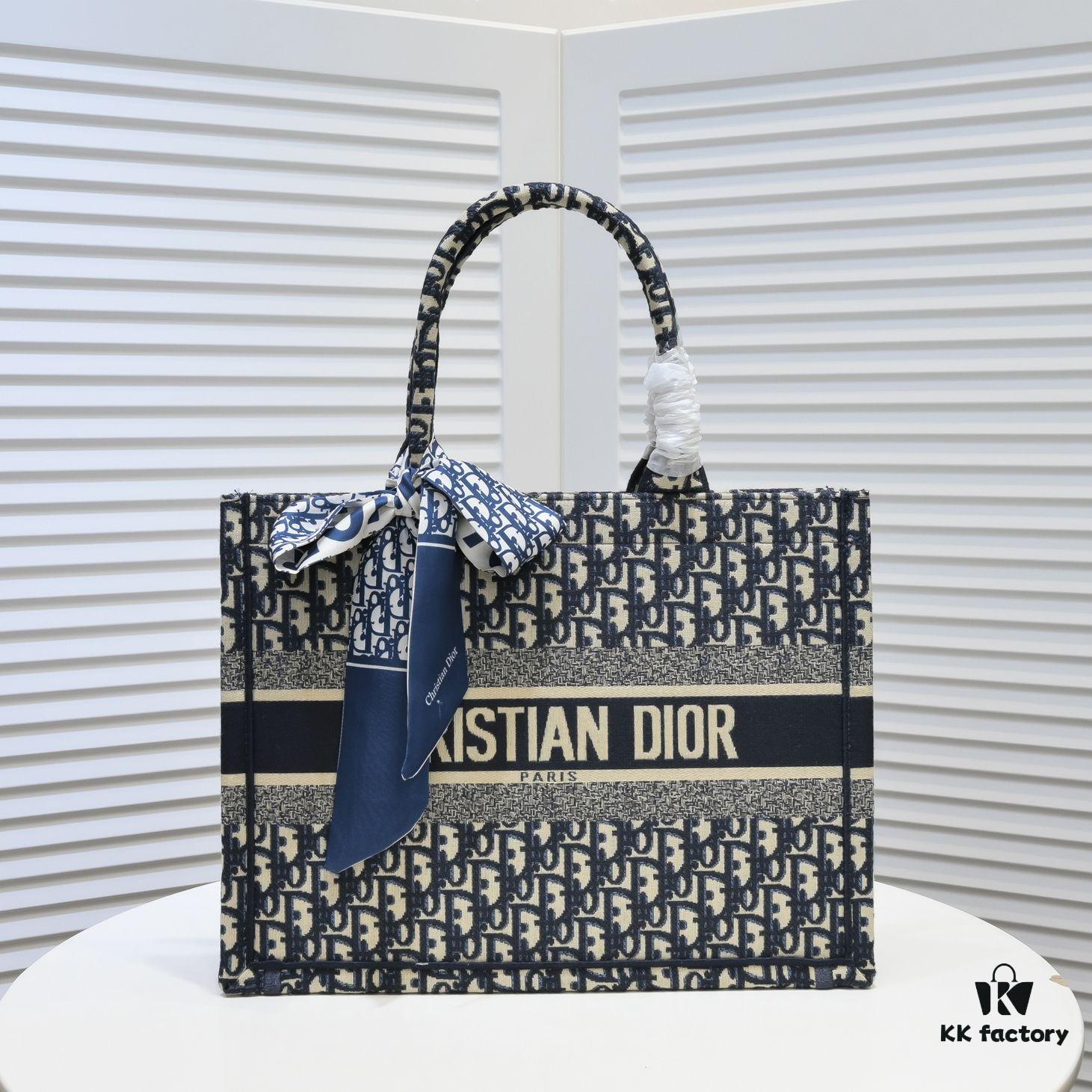 Dior Small Shopping Bag with Silk Scarf, Edged Design, New Arrival from Dior Counter, Limited Edition, Celebrity Style, Premium Quality Imported Fabric