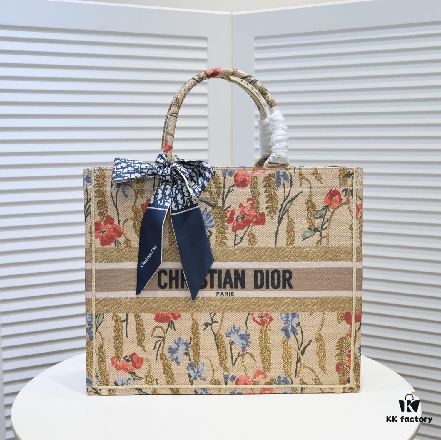 Large Dior Shopping Bag with Embroidery and Stitched Edging - Includes Silk Scarf, Limited Edition, Celebrity Style