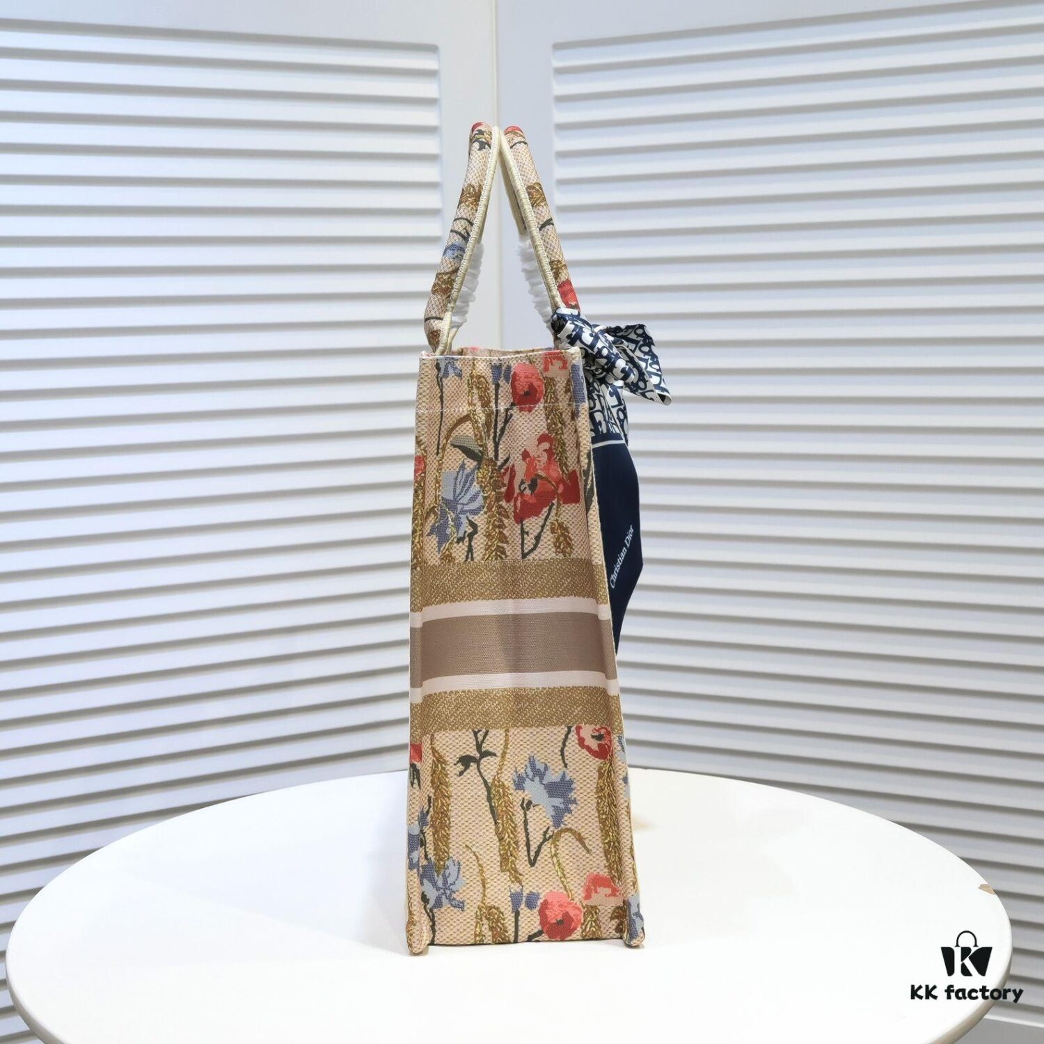Large Dior Shopping Bag with Embroidery and Stitched Edging - Includes Silk Scarf, Limited Edition, Celebrity Style