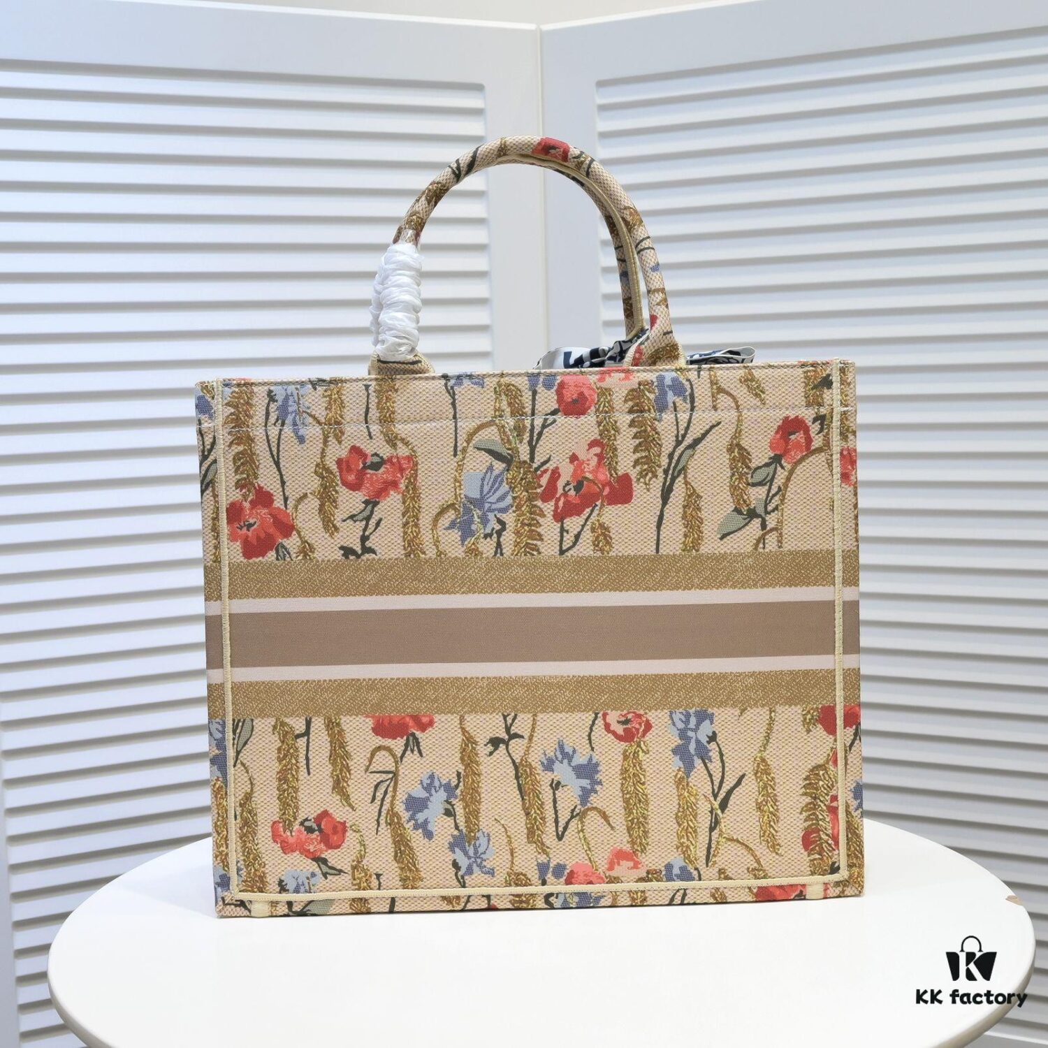 Large Dior Shopping Bag with Embroidery and Stitched Edging - Includes Silk Scarf, Limited Edition, Celebrity Style