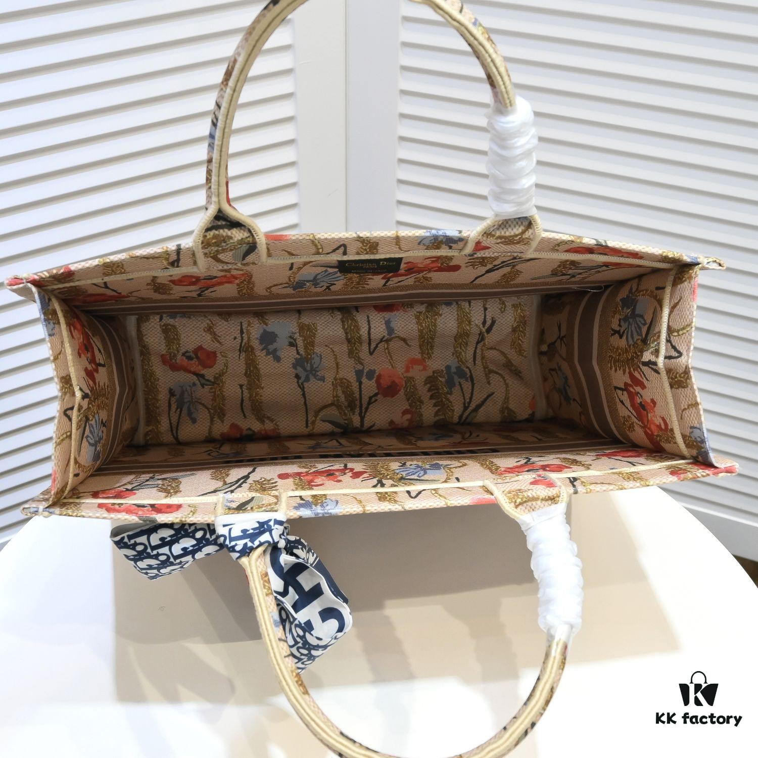 Large Dior Shopping Bag with Embroidery and Stitched Edging - Includes Silk Scarf, Limited Edition, Celebrity Style