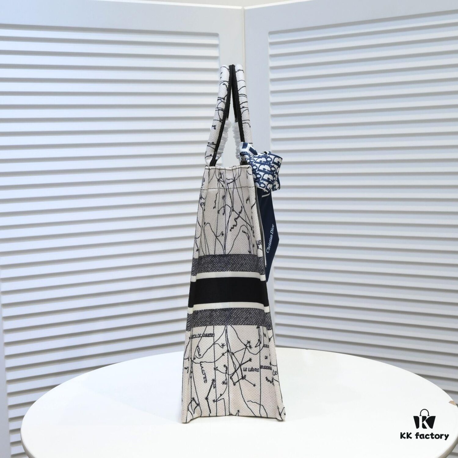 Large DIOR Dior Shopping Bag with Silk Scarf, Embroidered Edging, Limited Edition, Celebrity Style, High-End Quality