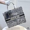 Large DIOR Dior Shopping Bag with Silk Scarf, Embroidered Edging, Limited Edition, Celebrity Style, High-End Quality