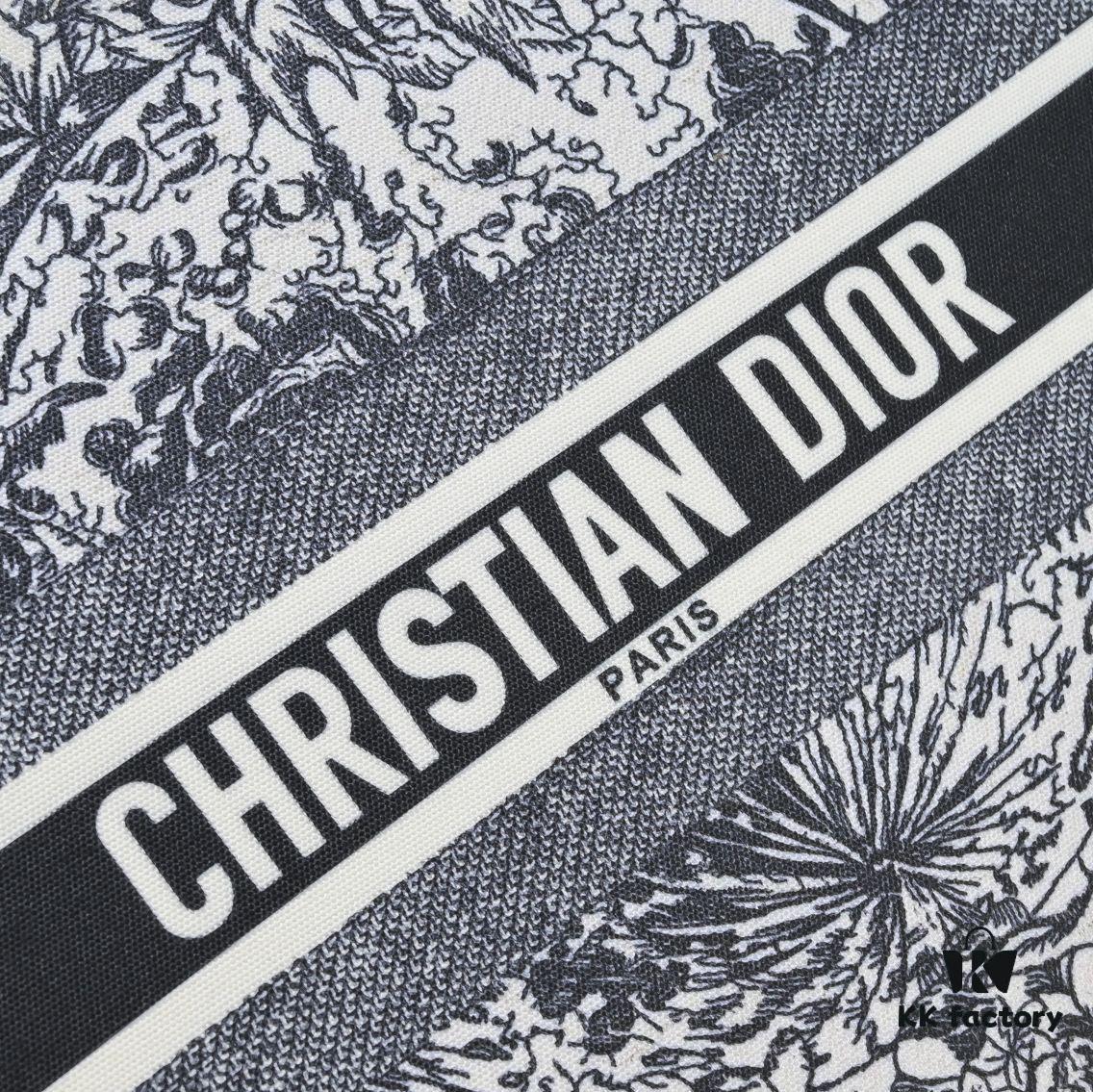 Large DIOR Dior Shopping Bag with Silk Scarf, Embroidered Edging, Limited Edition, Celebrity Style, High-End Quality