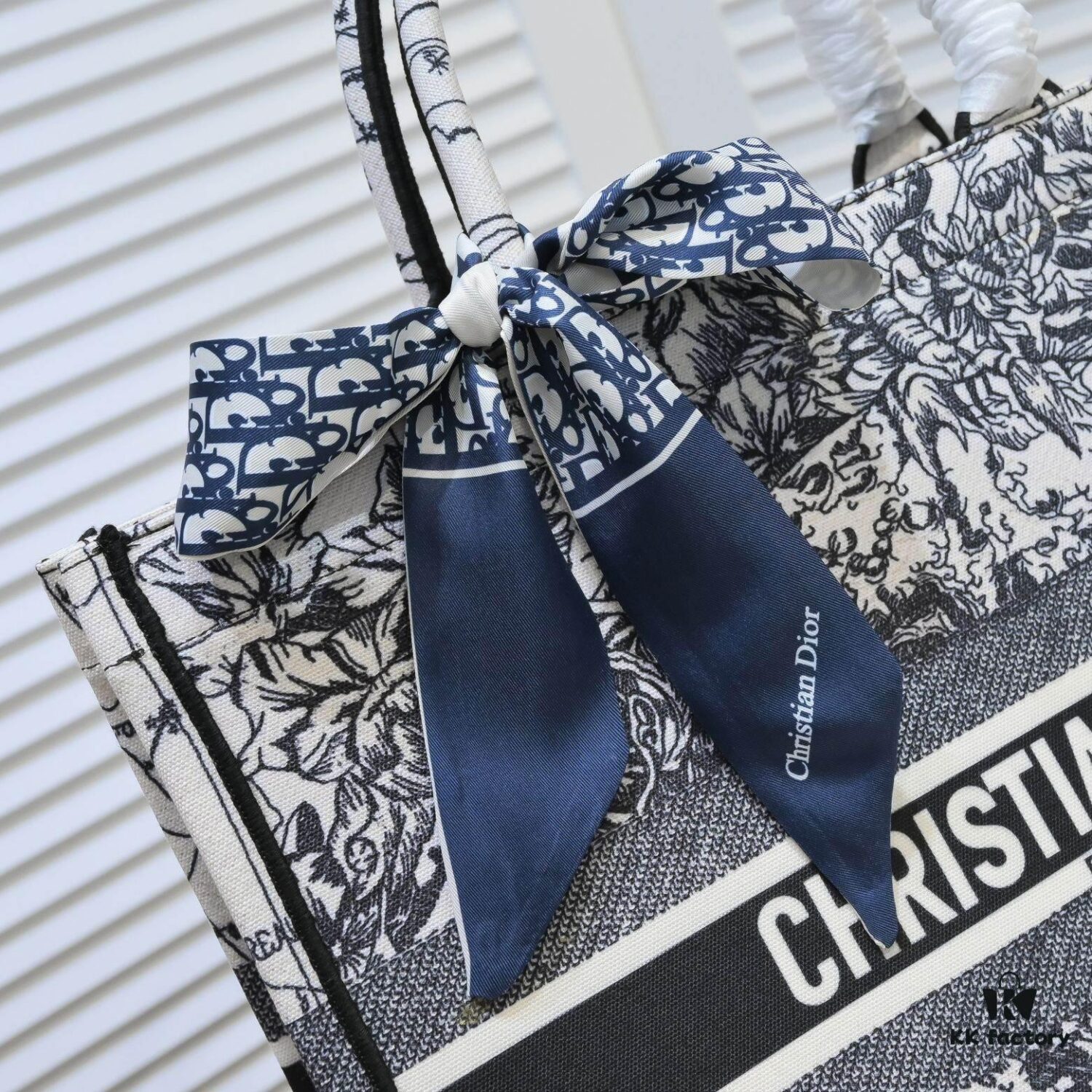 Large DIOR Dior Shopping Bag with Silk Scarf, Embroidered Edging, Limited Edition, Celebrity Style, High-End Quality