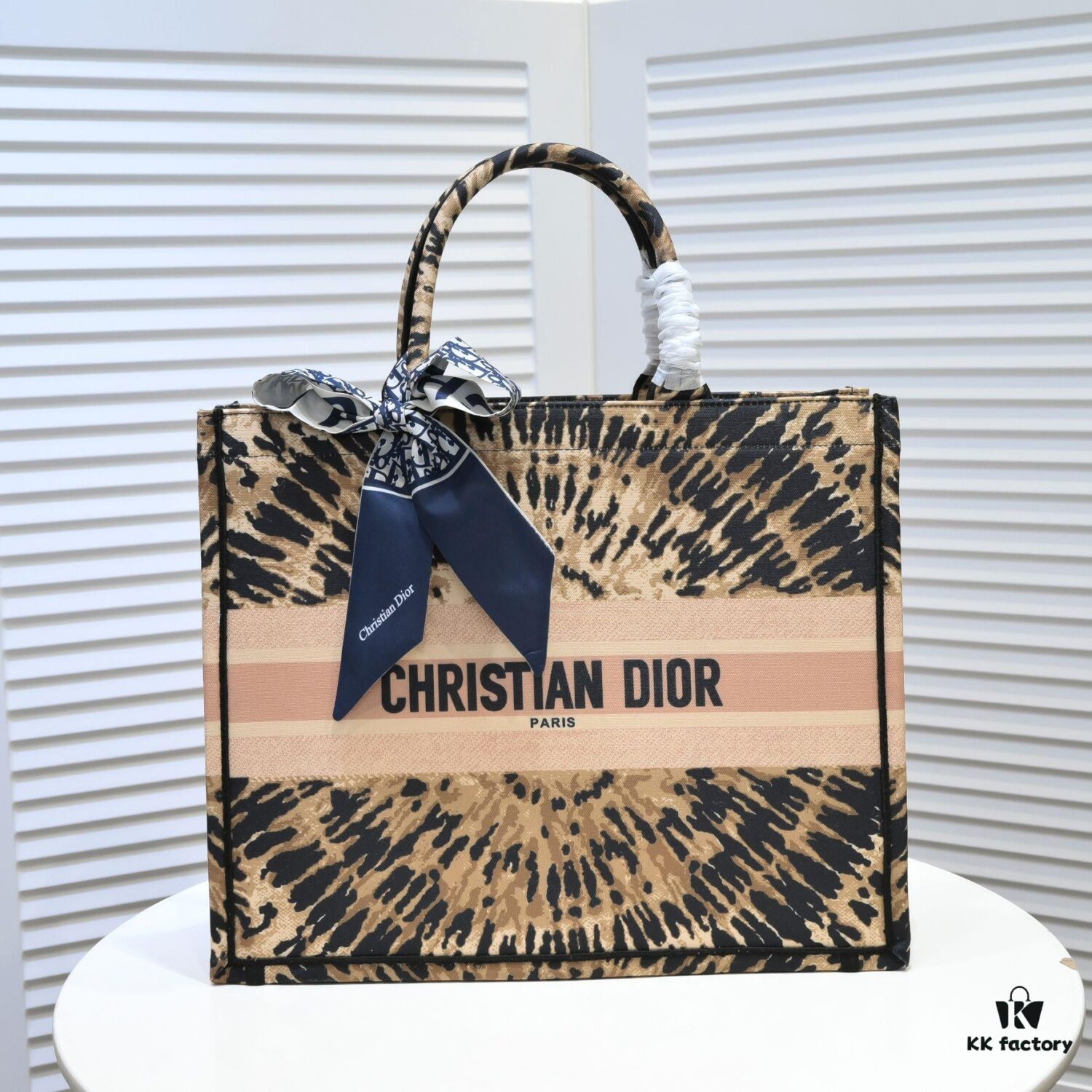 Large Dior Shopping Tote with Silk Scarf, Embroidered Edging, Limited Edition, Celebrity Style, High-End Quality, Imported Fabric