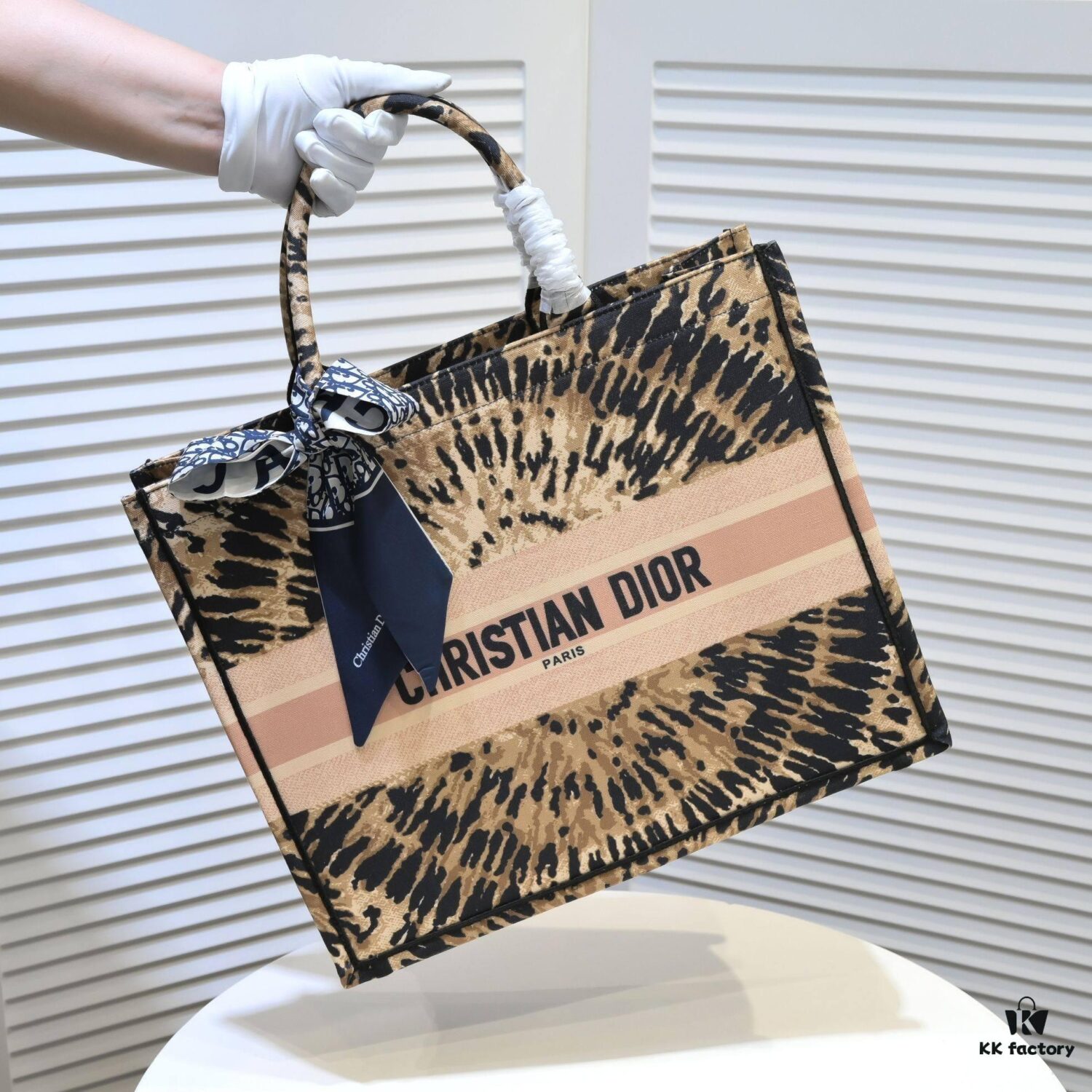 Large Dior Shopping Tote with Silk Scarf, Embroidered Edging, Limited Edition, Celebrity Style, High-End Quality, Imported Fabric